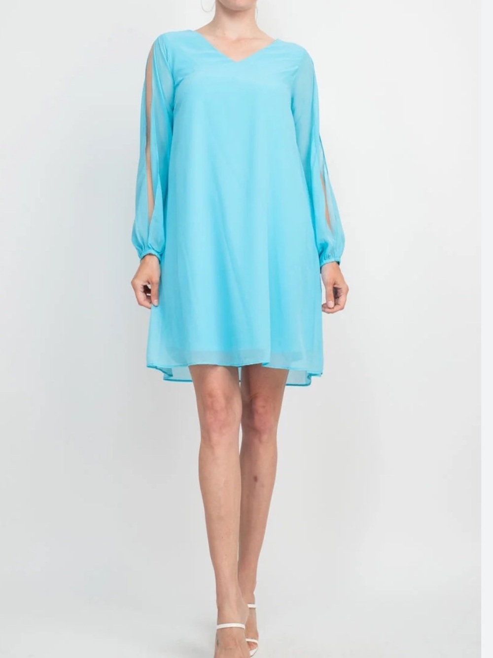 Tash + Sophie V-Neck split Long Sleeve shift mini Dress tie back day to evening